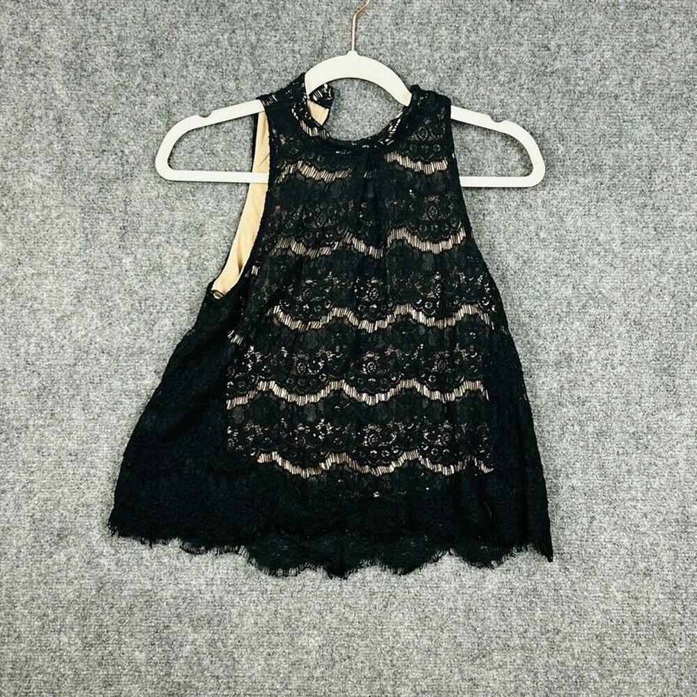 Love Fire Womens Small Black/Tan Lacey Sleeveless Side Zip Shirt Top Blouse